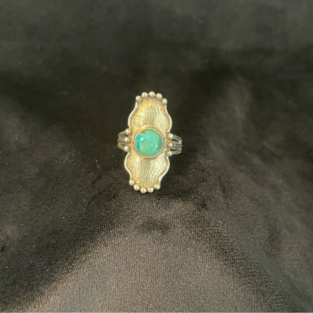 Turquoise And 925 Silver Statement Ring Size 7.5 - image 2